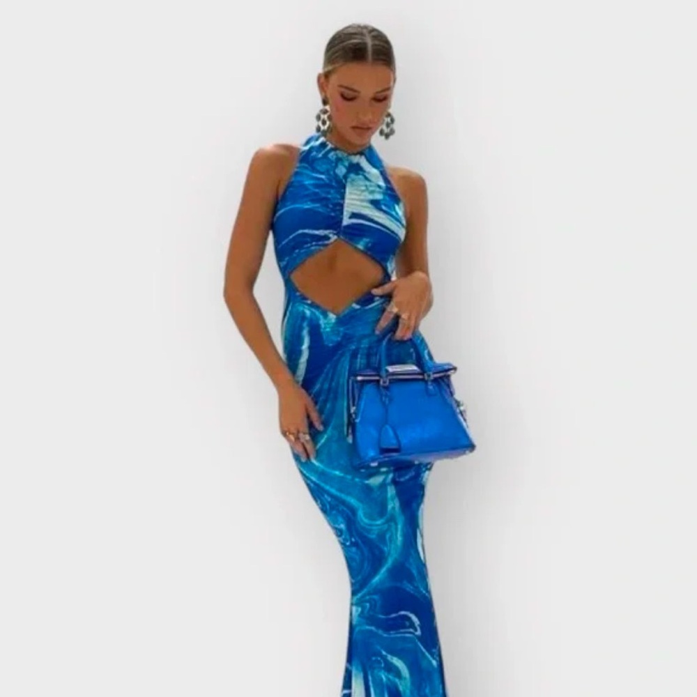 Tiger Mist Vibrant Blue Backless Dress
